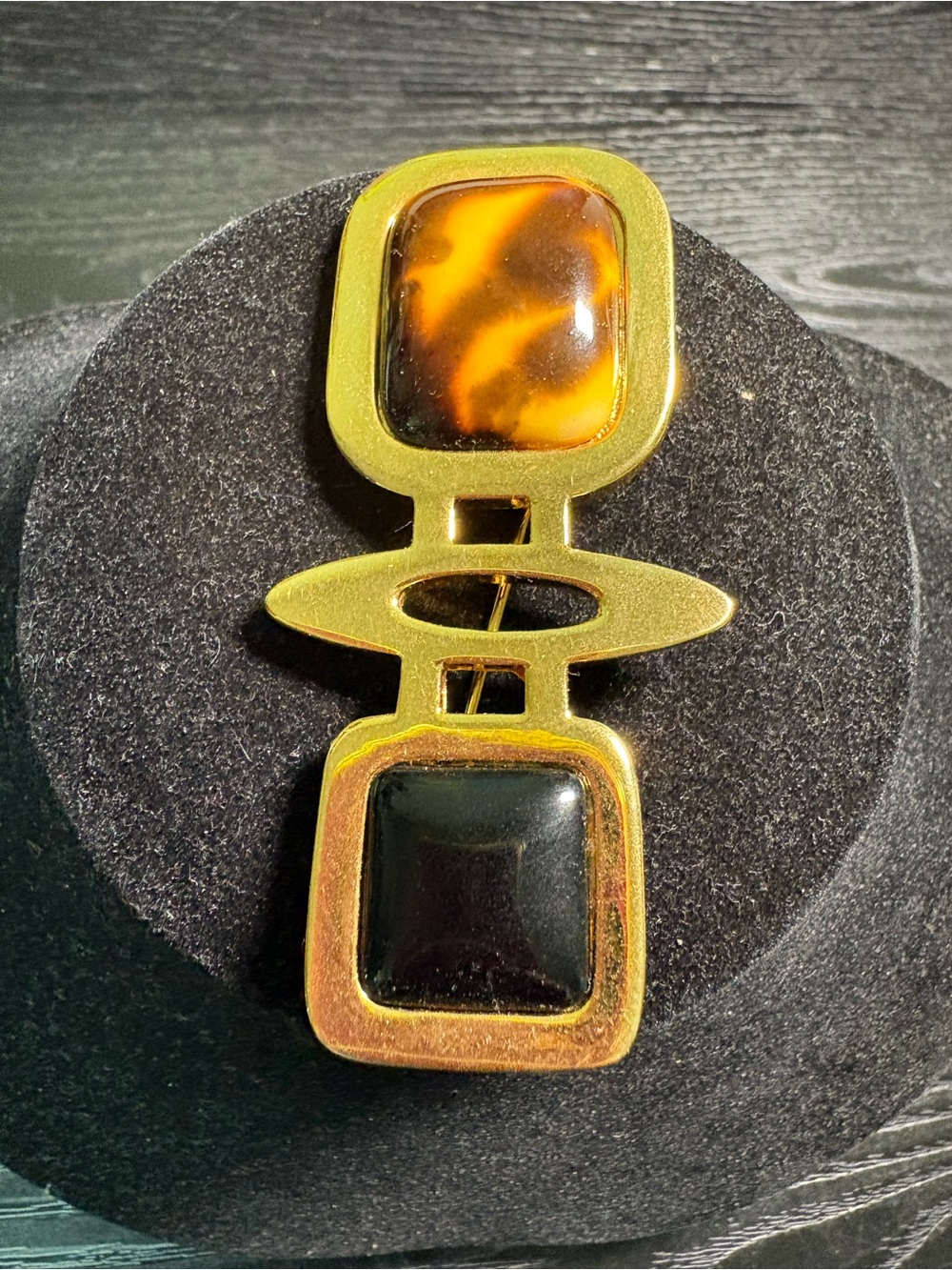 Vintage Jay strongwater Gold Tone Brooch with Tortoiseshell and Black Plus Bangl